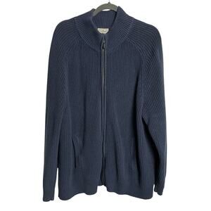 Vintage LL Bean Mens Full Zip Cardigan Sweater Sz XL Navy Cotton Pockets Grandpa